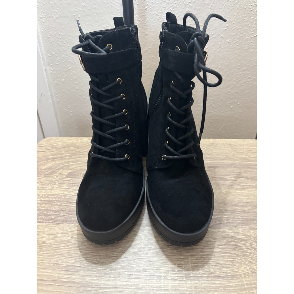 Forever 21 Womens Ankle Boots Sz 8 Black Platform Faux Suede Shoes Side Zip
